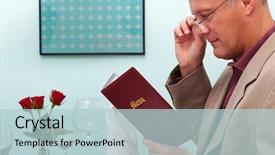  Presentation with restaurant menu - Colorful PPT theme enhanced with 50s diner - photo of a man reading backdrop and a lemonade colored foreground