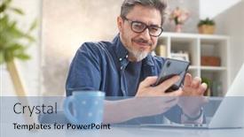  Presentation with news - Audience pleasing slide set consisting of 50s-man-checking-news backdrop and a teal colored foreground