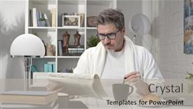  Presentation with breakfast - Cool new PPT theme with 50s-man-having-breakfast-drinking backdrop and a light gray colored foreground