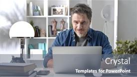  Presentation with office room - Presentation theme consisting of 50s-man-working-online background and a gray colored foreground