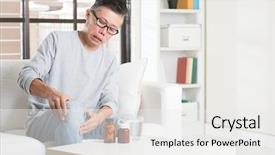  Presentation with knee pain - PPT theme enhanced with 50s mature asian man knee background and a white colored foreground