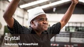  Presentation with man looking up happy - PPT theme consisting of 50s music - brazilian man looking at camera background and a wine colored foreground