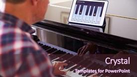  Presentation with using digital tablet - PPT theme enhanced with 50s music - man learning to play piano background and a wine colored foreground