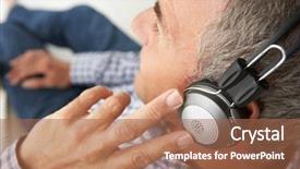  Presentation with age related disorders - Colorful PPT layouts enhanced with 50s music - mid age man wearing headphones backdrop and a coral colored foreground