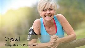  Presentation with relaxing - Colorful slide set enhanced with 50s music - portrait of smiling senior woman backdrop and a  colored foreground