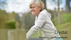  Presentation with stretching - Audience pleasing theme consisting of 50s music - senior woman stretching after exercising backdrop and a  colored foreground