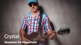  Presentation with electric guitar - Audience pleasing slide deck consisting of 50s music - serious old guitarist playing his backdrop and a  colored foreground