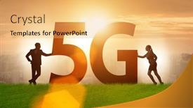  Presentation with network - Presentation theme consisting of 5g-communication-network-concept background and a yellow colored foreground