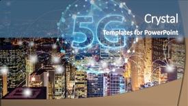  Presentation with mobile technology - Presentation design featuring 5g internet concept in technology background and a teal colored foreground