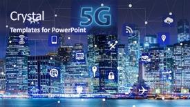  Presentation with mobile technology - Presentation design with 5g internet concept in technology background and a navy blue colored foreground