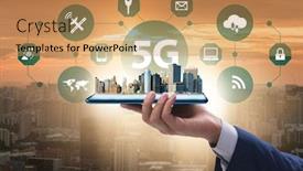  Presentation with mobile technology - Beautiful slide set featuring 5g mobile technology concept - high internet speed backdrop and a coral colored foreground