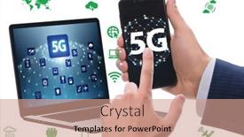  Presentation with mobile technology - Colorful slide set enhanced with 5g mobile technology concept - high internet speed backdrop and a coral colored foreground