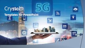  Presentation with mobile technology - Cool new slide deck with 5g mobile technology concept - high internet speed backdrop and a teal colored foreground