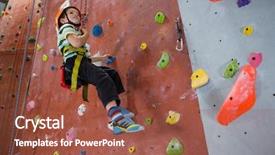  Presentation with rock climbing - PPT theme featuring 6 practice - determined boy practicing rock climbing background and a tawny brown colored foreground
