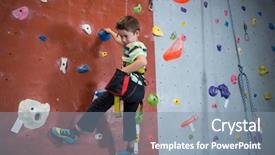  Presentation with rock climbing - Theme consisting of 6 practice - determined boy practicing rock climbing background and a seafoam green colored foreground