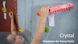  Presentation with rock climbing - PPT theme having 6 practice - determined boy practicing rock climbing background and a gray colored foreground