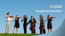  Presentation with project charter six sigma - Colorful PPT theme enhanced with 6 practice - six musicians play violins backdrop and a teal colored foreground