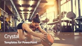  Presentation with children doing kids gym - Theme enhanced with 6 practice - sportswoman doing exercise with ball background and a coral colored foreground