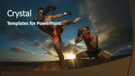  Presentation with exercise trainer - Beautiful slides featuring 6 practice - strong boxer doing kickboxing exercise backdrop and a  colored foreground