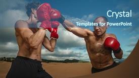  Presentation with exercise trainer - Amazing PPT layouts having 6 practice - strong boxer doing kickboxing exercise backdrop and a  colored foreground