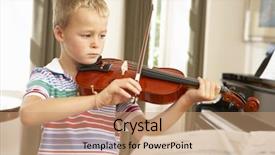  Presentation with home - Presentation theme enhanced with 6 practice - young boy playing violin background and a coral colored foreground