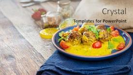  Presentation with curry - Presentation theme with 6 vegetable balls and quinoa curry coconut cream background and a coral colored foreground