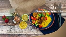  Presentation with curry - Amazing PPT theme having 6-vegetable-balls-and-quinoa backdrop and a coral colored foreground