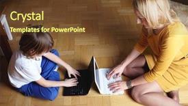  Presentation with working mother - PPT layouts with 6 year old son working background and a tawny brown colored foreground