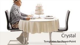  Presentation with white candles - Cool new slide deck with 60 birthday - excited senior man blowing candles backdrop and a soft green colored foreground