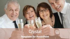  Presentation with group of diverse people - Colorful PPT theme enhanced with 60 birthday - group of senior people cheering backdrop and a coral colored foreground