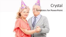  Presentation with party - Theme enhanced with 60 birthday - mature couple dancing at some background and a sky blue colored foreground