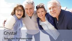  Presentation with cheerful - Slides enhanced with 60 years - portrait of cheerful senior people background and a light blue colored foreground