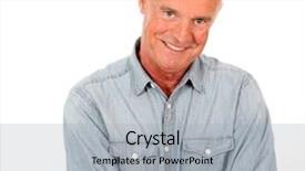  Presentation with blue - Presentation theme having 60 years - portrait of smiling senior man background and a light gray colored foreground