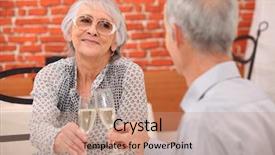 Presentation with restaurant toasting - Beautiful PPT layouts featuring 60 years birthday - older couple toasting at restaurant backdrop and a  colored foreground