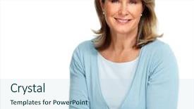  Presentation with elderly - PPT layouts consisting of 60s - beautiful elderly woman portrait background and a light blue colored foreground