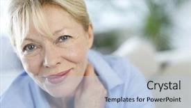 Presentation with 60s - Theme having 60s - closeup of senior woman background and a light blue colored foreground