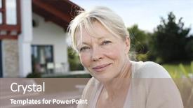  Presentation with 60s - Beautiful theme featuring 60s - portrait of senior woman standing backdrop and a coral colored foreground