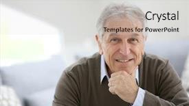  Presentation with smiling paramedic sitting in ambulance - Beautiful presentation theme featuring 60s - portrait of smiling senior man backdrop and a light gray colored foreground