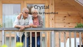  Presentation with 60s - Colorful PPT theme enhanced with 60s - senior couple standing oustide log backdrop and a coral colored foreground