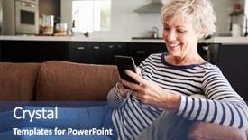  Presentation with 60s - Colorful PPT layouts enhanced with 60s - senior white woman sitting backdrop and a ocean colored foreground