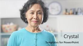  Presentation with senior asian - PPT theme with books in a library background and a gray colored foreground