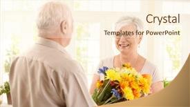  Presentation with elderly - Audience pleasing presentation theme consisting of 60s 60s - smiling senior woman receiving bouquet backdrop and a  colored foreground