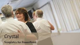  Presentation with folk dance maglalatik - Audience pleasing slide set consisting of 60s dancing - senior people attending dance class backdrop and a coral colored foreground