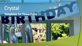  Presentation with birthday banner - Beautiful presentation theme featuring 60th anniversary - birthday banner and inflatable balloons backdrop and a teal colored foreground