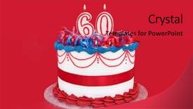  Presentation with birthday cake and candle - Colorful PPT theme enhanced with 60th cake with numeral candles backdrop and a red colored foreground