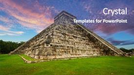  Presentation with pyramid - Audience pleasing PPT theme consisting of 7 ancient wonders world - kukulkan pyramid in chichen itza backdrop and a ocean colored foreground