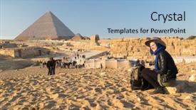  Presentation with pyramid - Colorful slide deck enhanced with 7 ancient wonders world - tourist sitting on the stone backdrop and a light blue colored foreground