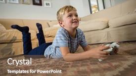  Presentation with kids video game addiction - Slides having 7 contenent - boy playing video game background and a  colored foreground