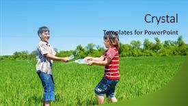  Presentation with kids and water - Amazing PPT theme having 7 contenent - happy kids spraying water backdrop and a light blue colored foreground