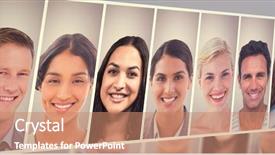  Presentation with collage of diversity people - Audience pleasing slide deck consisting of 7 contenent - people collage portrait 7 wide backdrop and a coral colored foreground